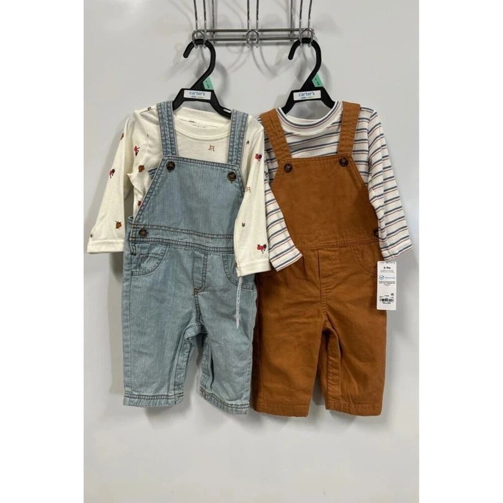 Carter’s 6-9m Overall Outfits - Farm, stripes, khaki, jean